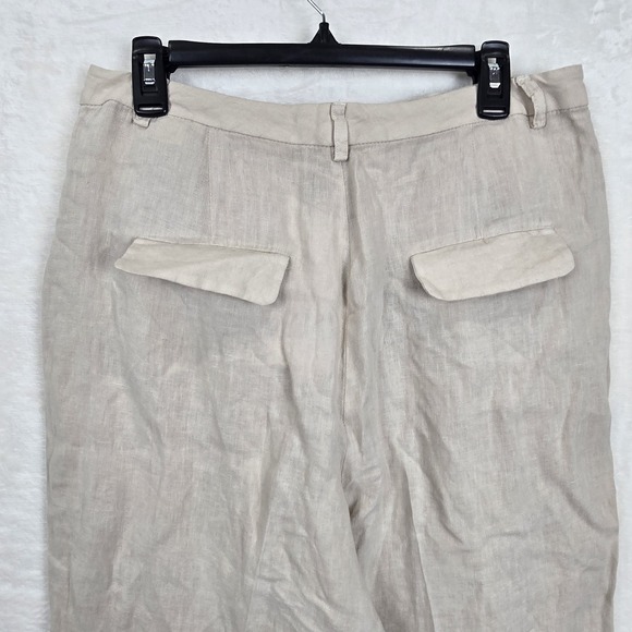 NWT Zara Size Large High Waisted Pleated Wide Leg 100% Linen Pants Sand 8292/500 - Picture 9 of 12